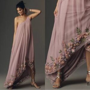 Mac Duggal 9236 Size 14 One Shoulder Trapeze Floral Hem High Low Gown Maxi Dress